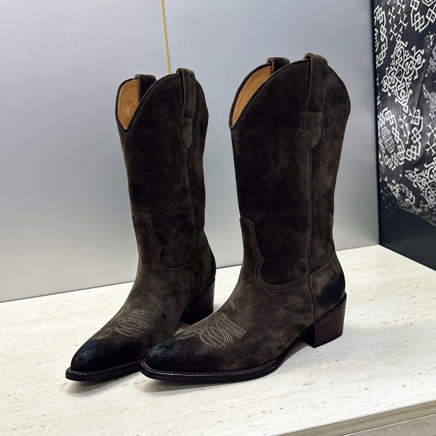 Celine 26s Mid-Calf Boots 4.5cm Taupe Suede 959453