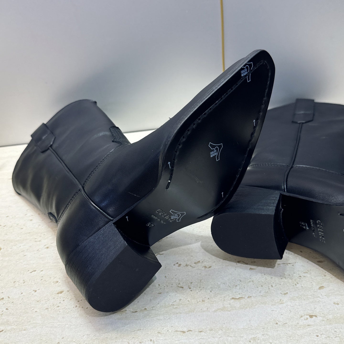 Celine 26s Mid-Calf Boots 4.5cm Black Cowhide 959456