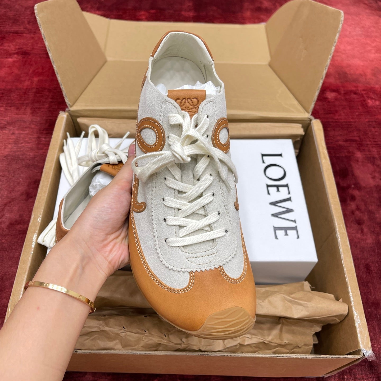 LOEW 26s Ballet Runner 2.0 Brown Grey Suede Sheepskin 683879