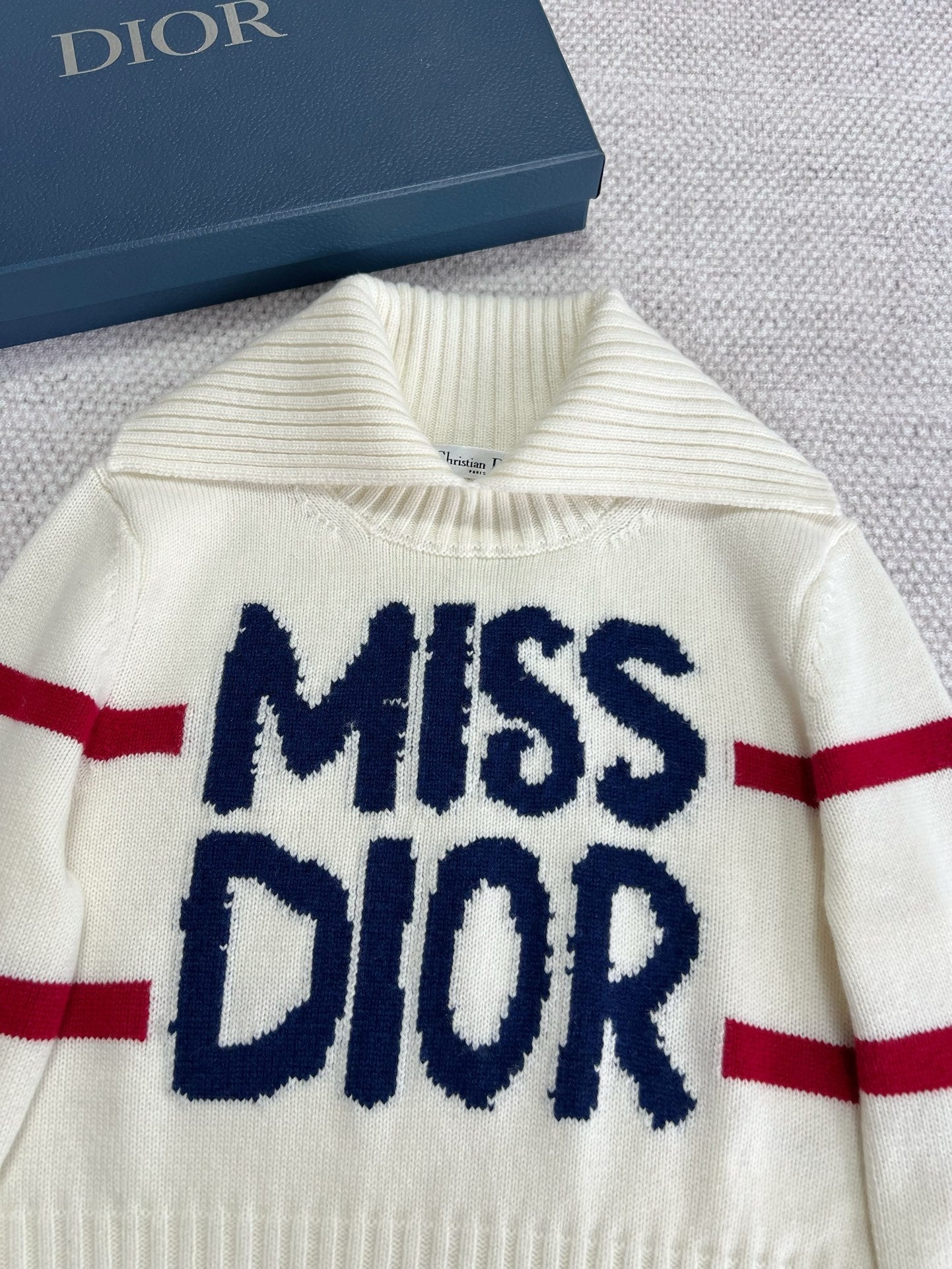 CD Turtleneck Sweater White Blue Red Wool Cashmere