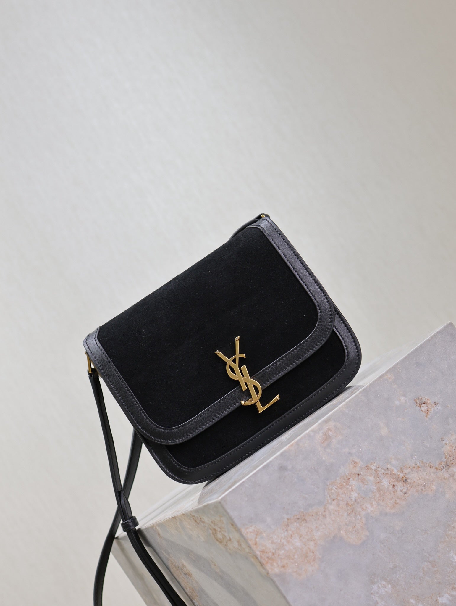 YSL Solferino Shoulder Bag Black Suede Leather