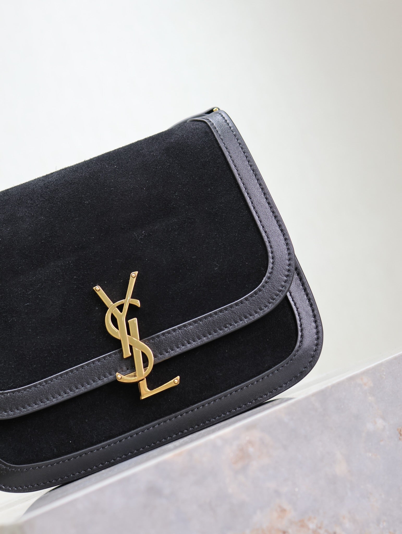 YSL Solferino Shoulder Bag Black Suede Leather