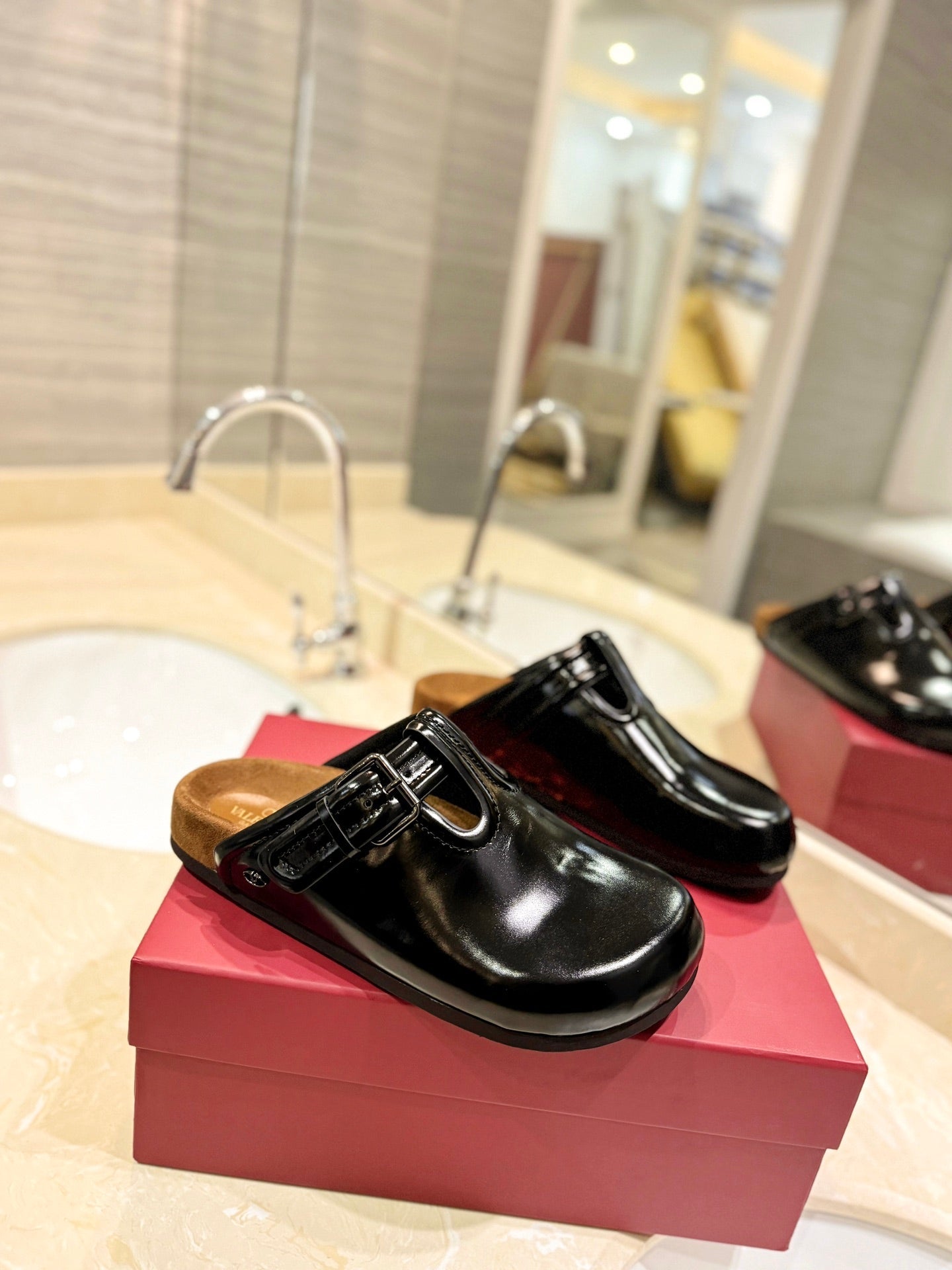 Valentino Fussfriend Black Patent Calfskin Leather Sabot