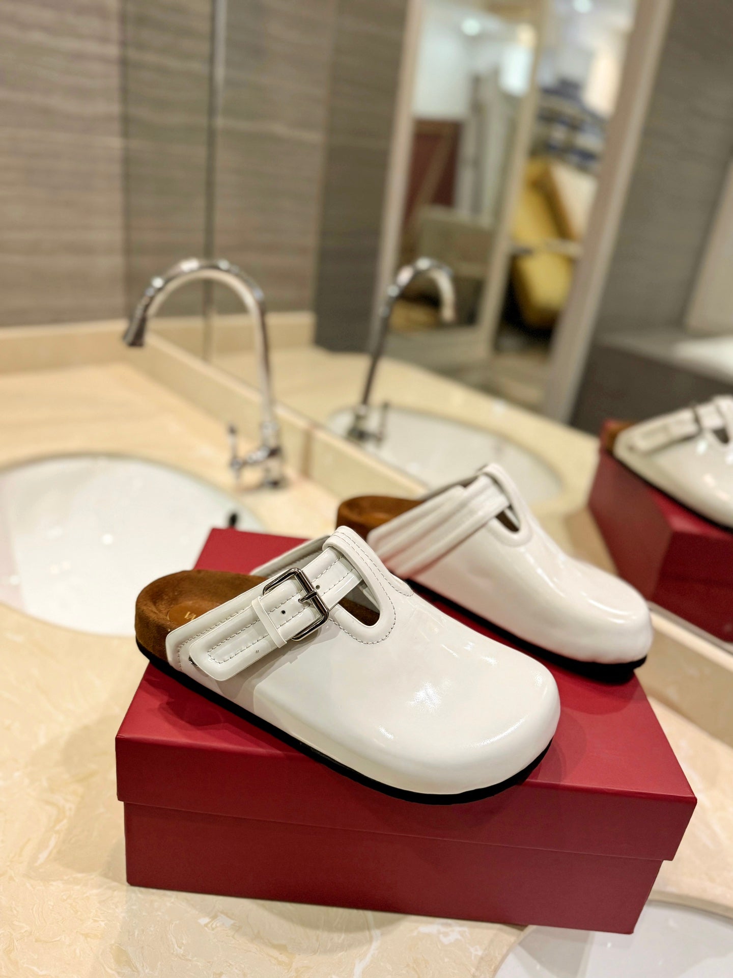 Valentino Fussfriend White Patent Calfskin Leather Sabot