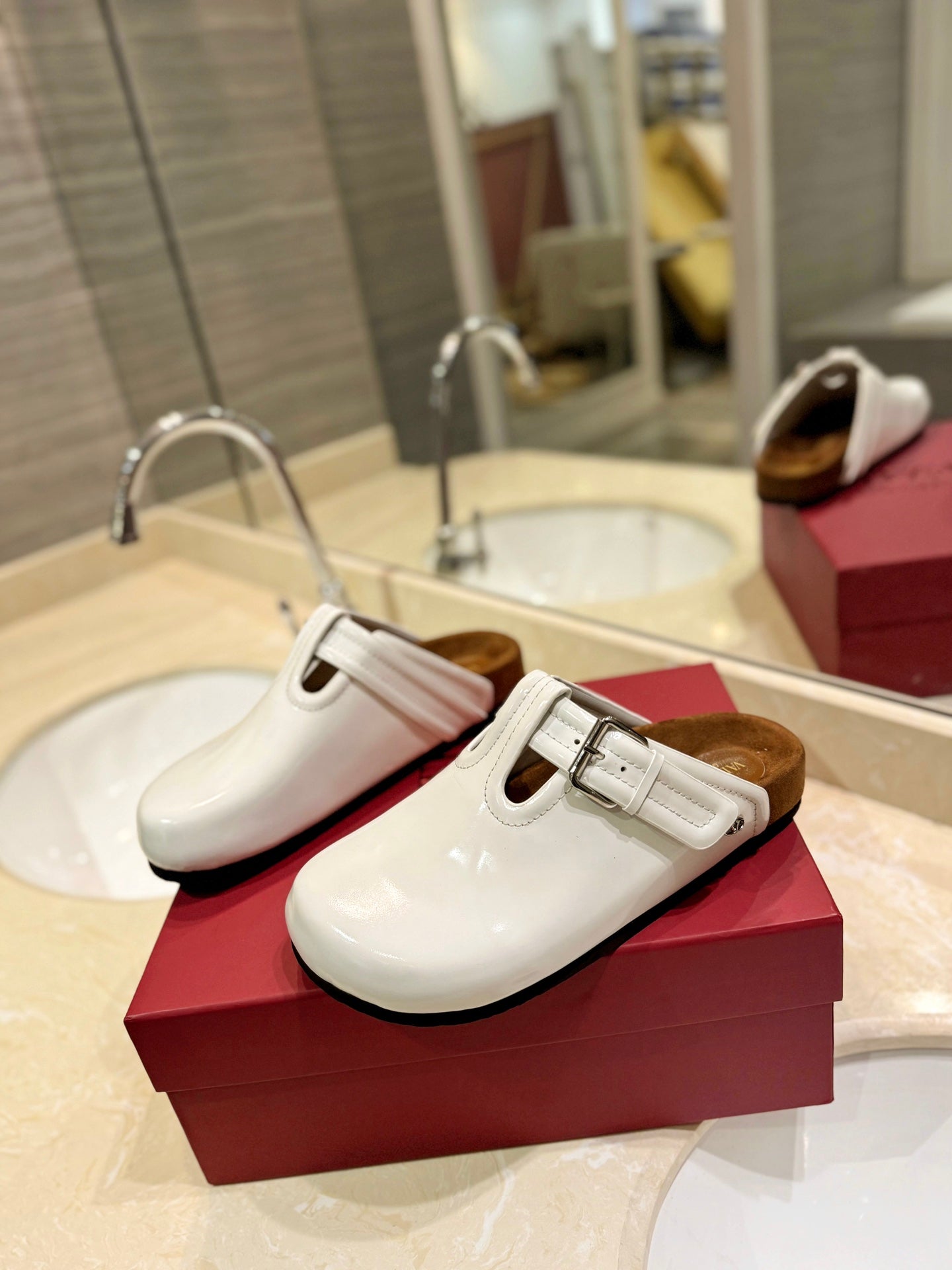 Valentino Fussfriend White Patent Calfskin Leather Sabot