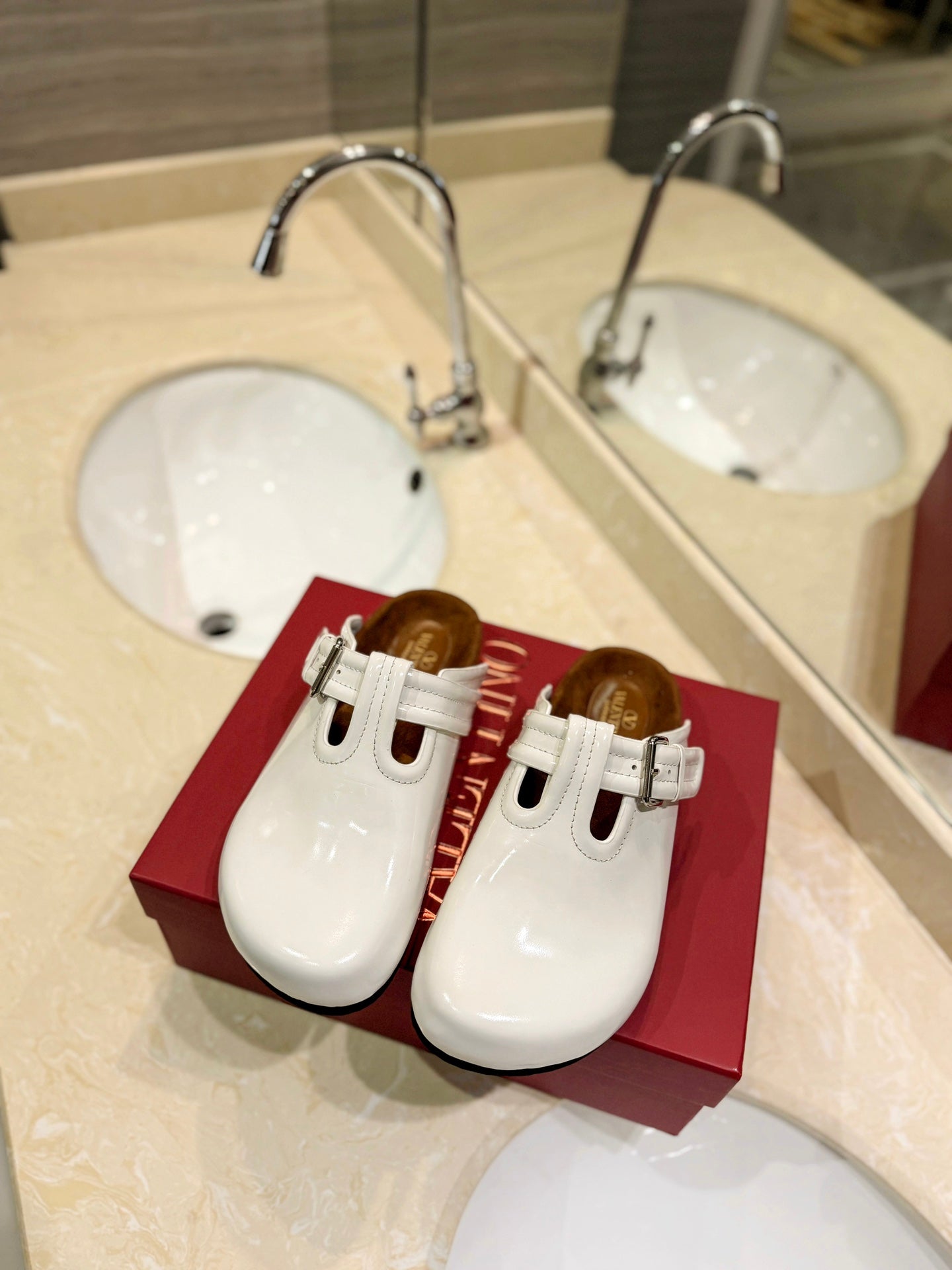Valentino Fussfriend White Patent Calfskin Leather Sabot