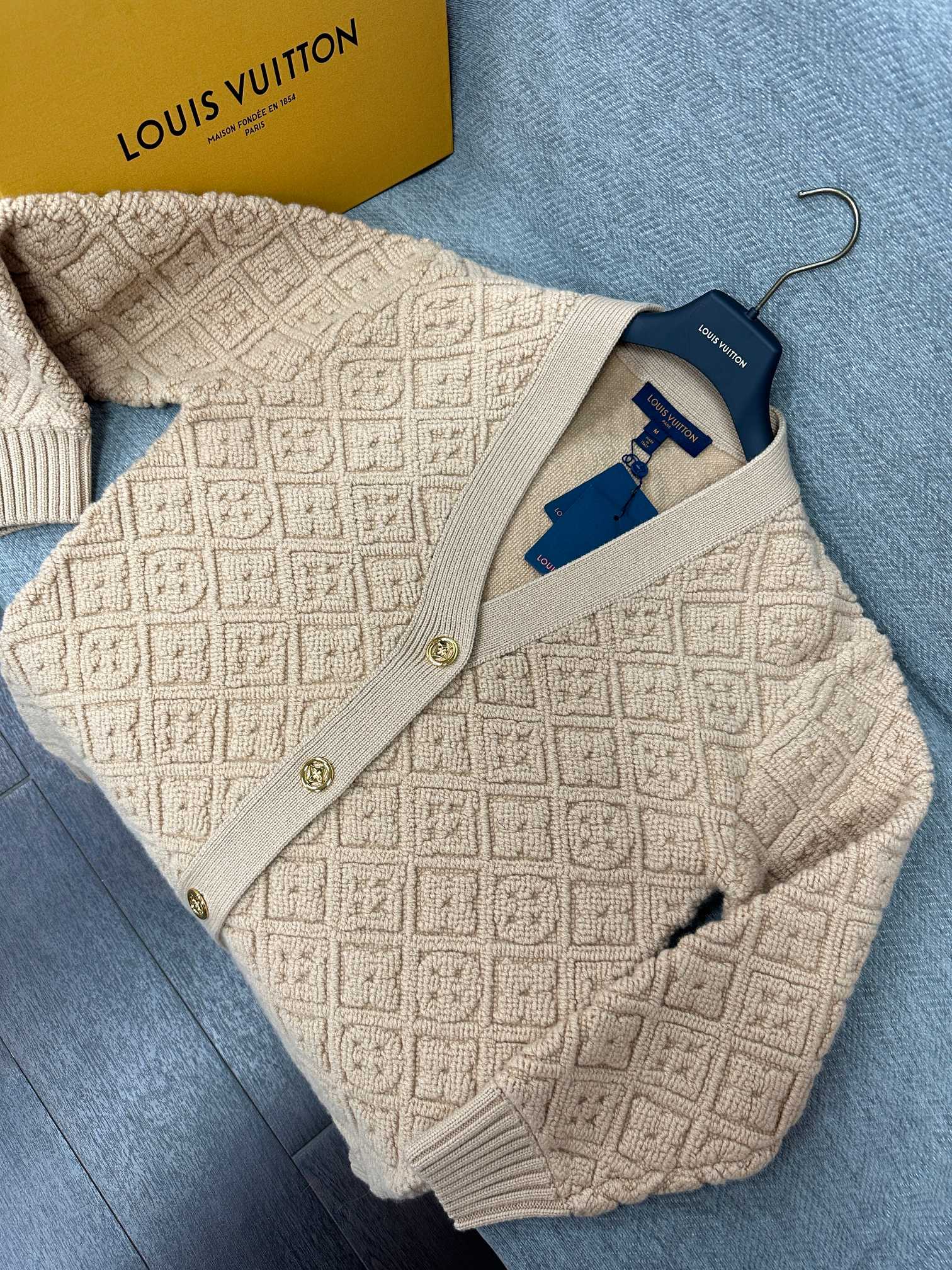 LV Terry Cloth V-Neck Cardigan Beige Wool 345320