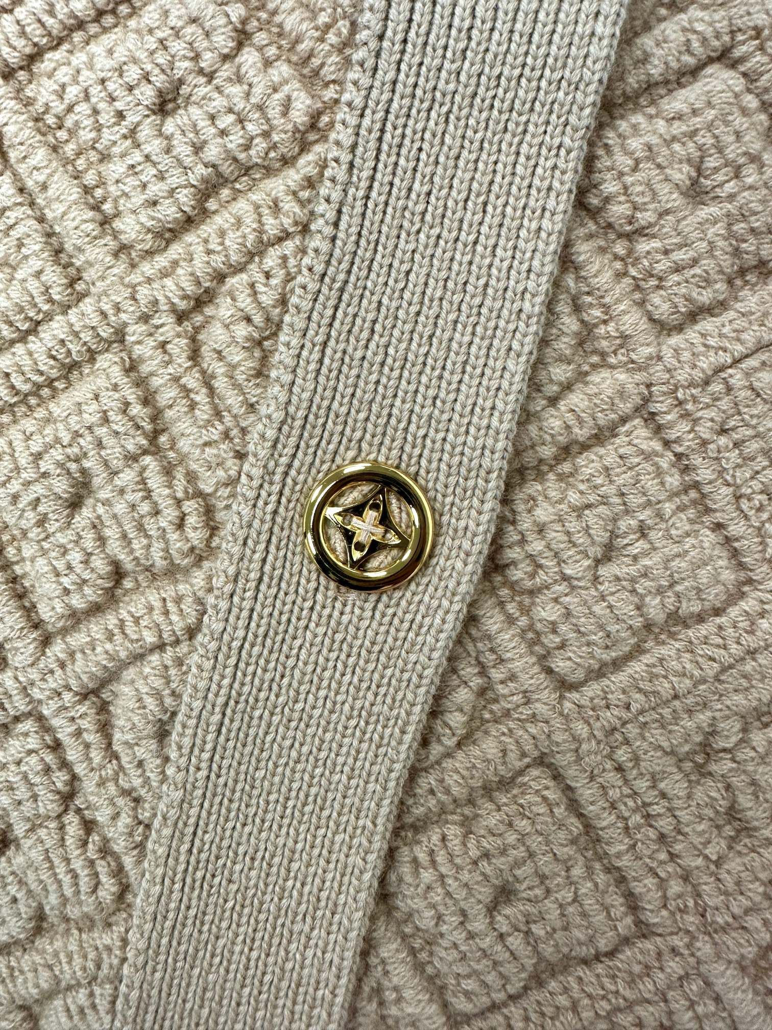 LV Terry Cloth V-Neck Cardigan Beige Wool 345320