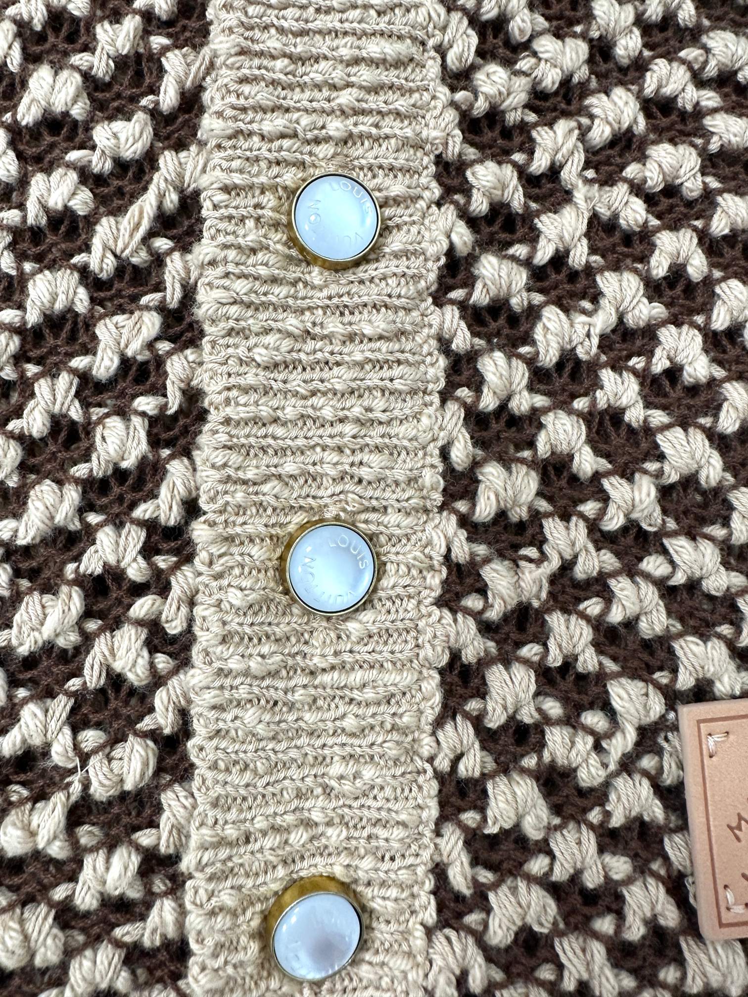 LV Short-Sleeved Knitted Mesh Polo Beige Black Wool