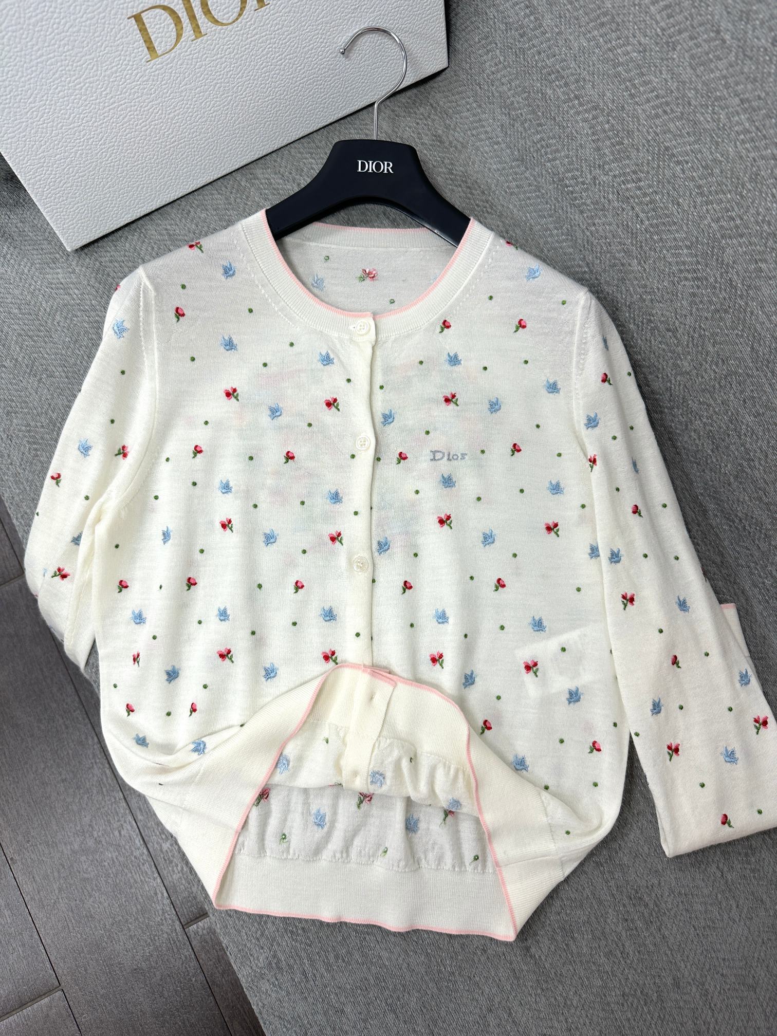 CD Dioramour Cardigan Embroidered Ivory Wool 349490