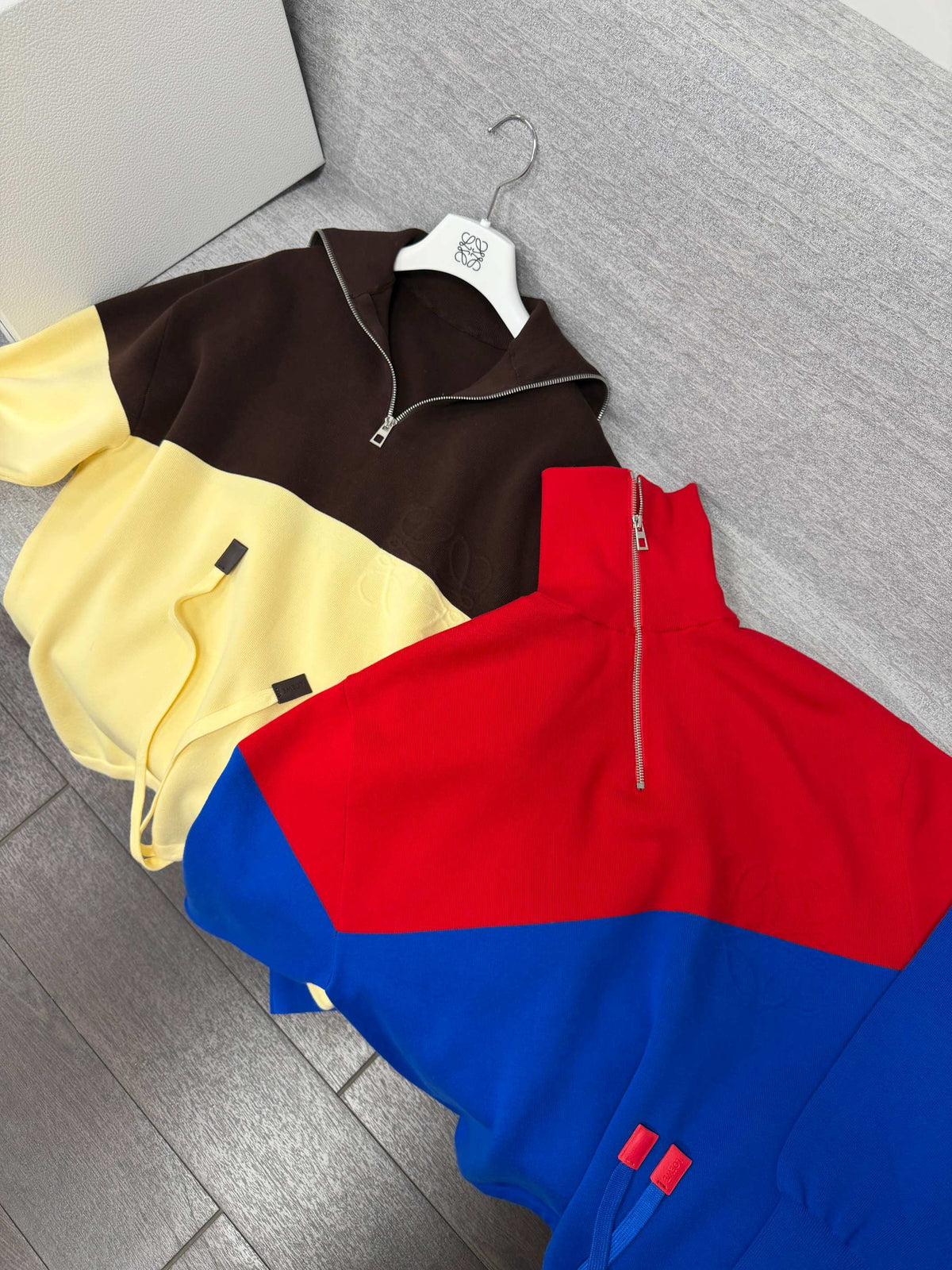 Loewe 26s Color Block Hoodie Cotton Blend Half Zip 441965