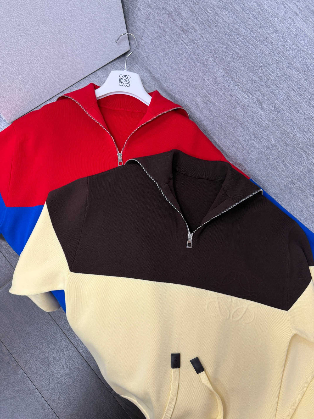 Loewe 26s Color Block Hoodie Cotton Blend Half Zip 441965