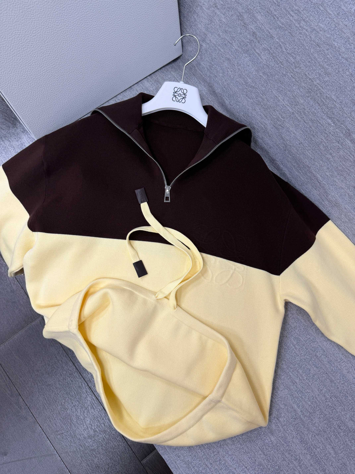 Loewe 26s Color Block Hoodie Cotton Blend Half Zip 441965