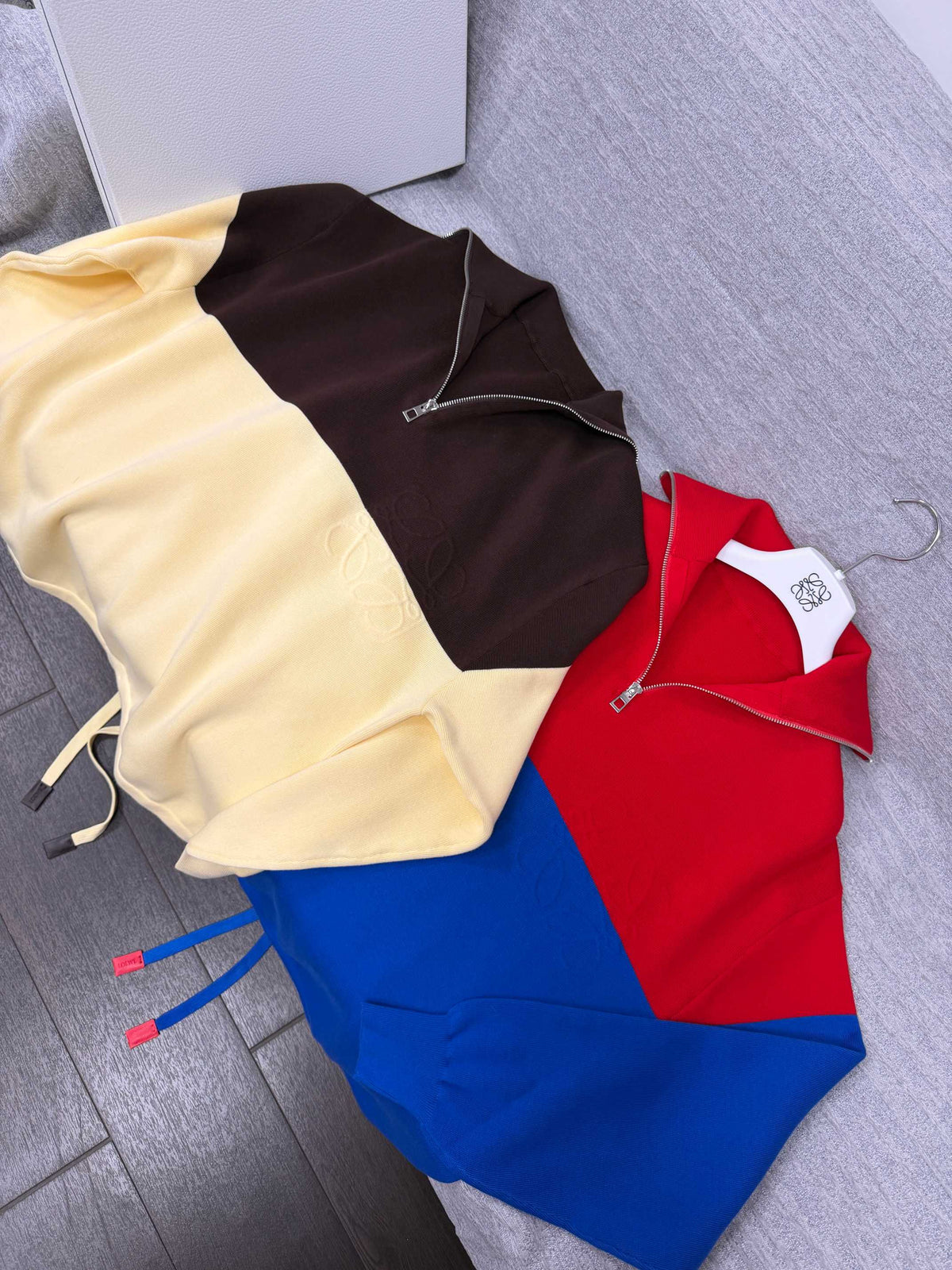 Loewe 26s Color Block Hoodie Cotton Blend Half Zip 441965