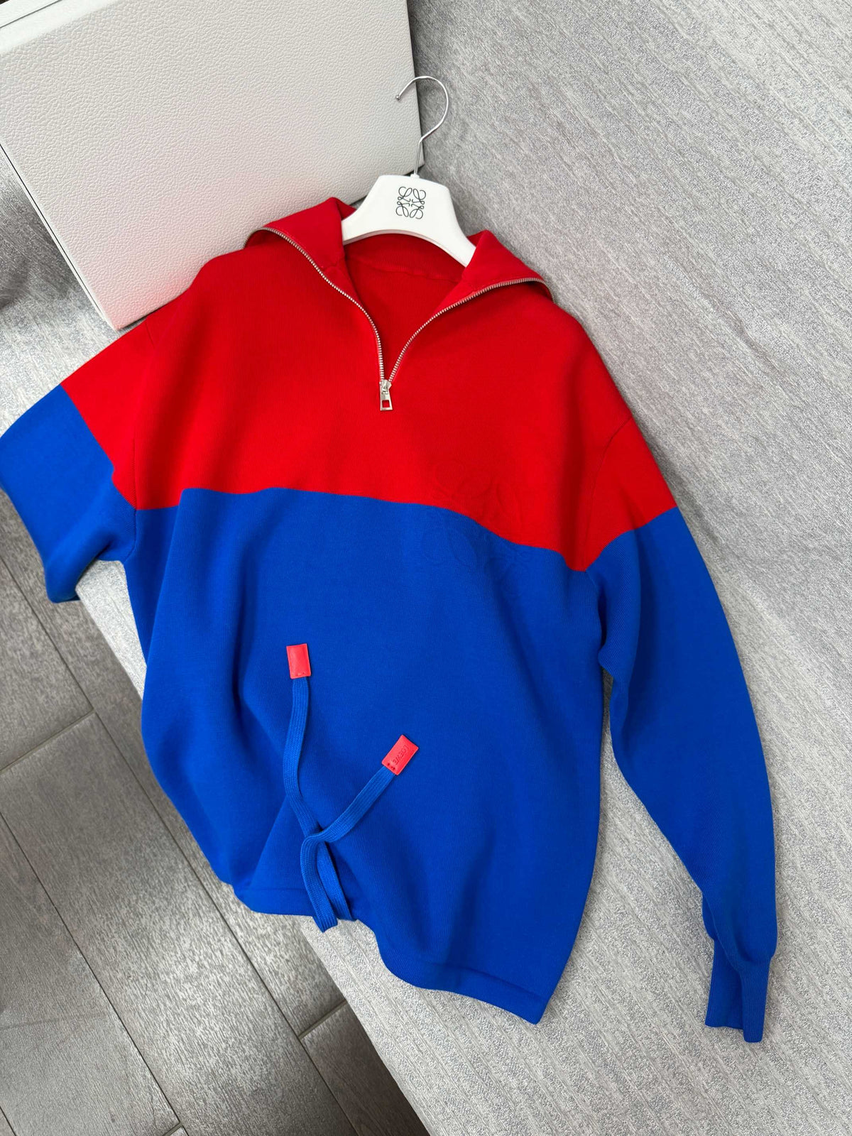 Loewe 26s Color Block Hoodie Cotton Blend Half Zip 441965