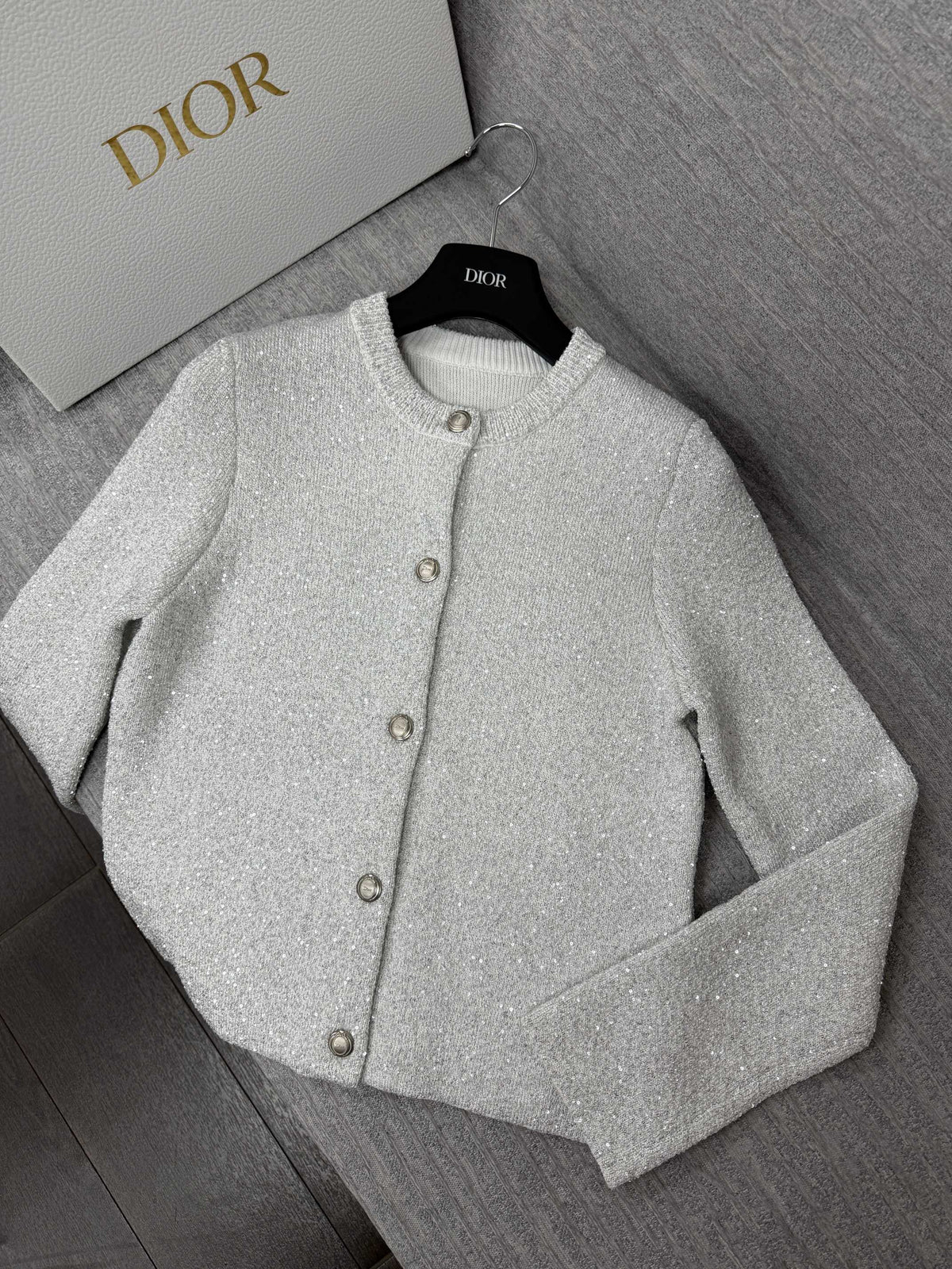 Dior 26s Sequin Cardigan Metallic Silver Knit 442026