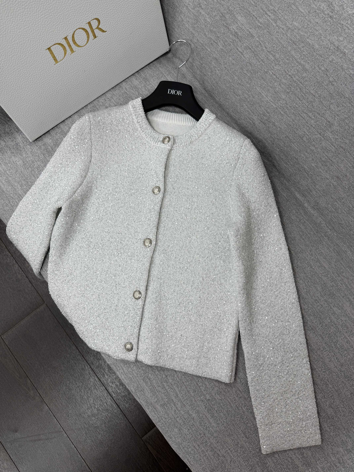 Dior 26s Sequin Cardigan Metallic Silver Knit 442026