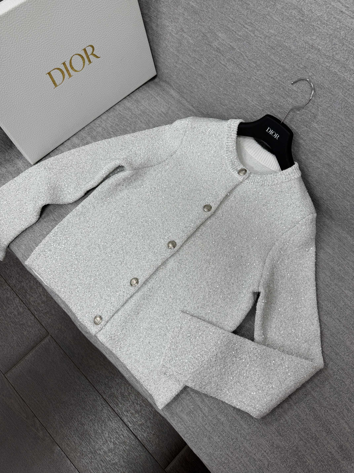 Dior 26s Sequin Cardigan Metallic Silver Knit 442026