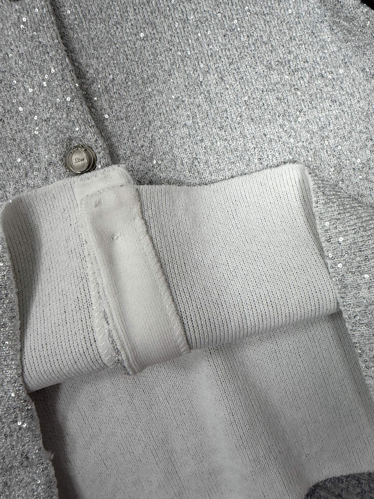 Dior 26s Sequin Cardigan Metallic Silver Knit 442026