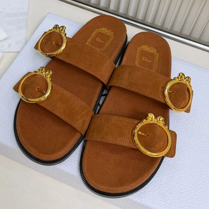 Dior 2026 Medaillon Buckle Slide Brown Suede 981761