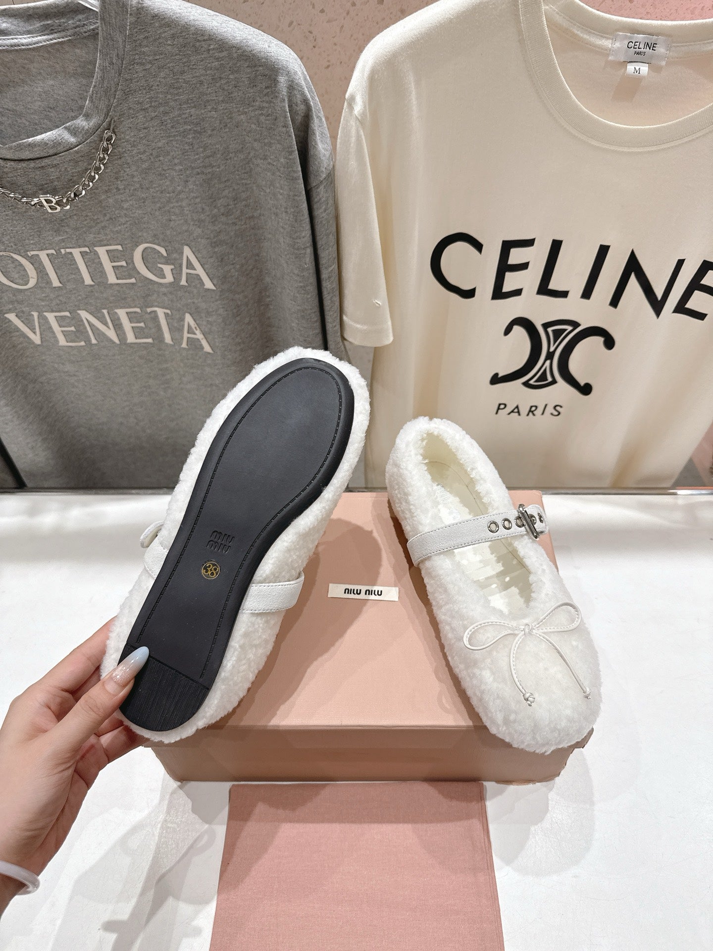 MiuMiu 25 Ballet Flat Black Lambskin Wool 535592