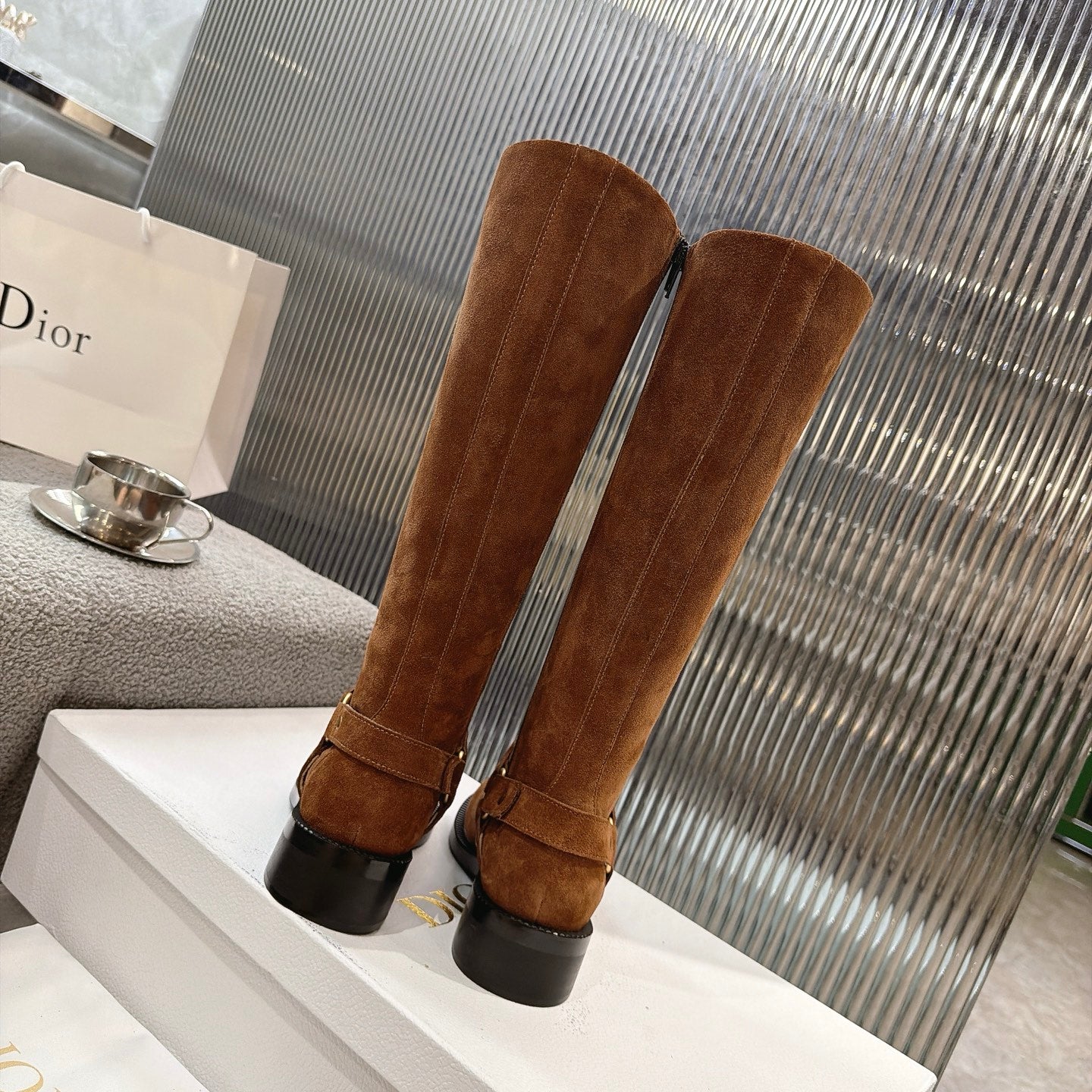 CD 26s Lace-Up Knee-High Boots Brown Suede 924103