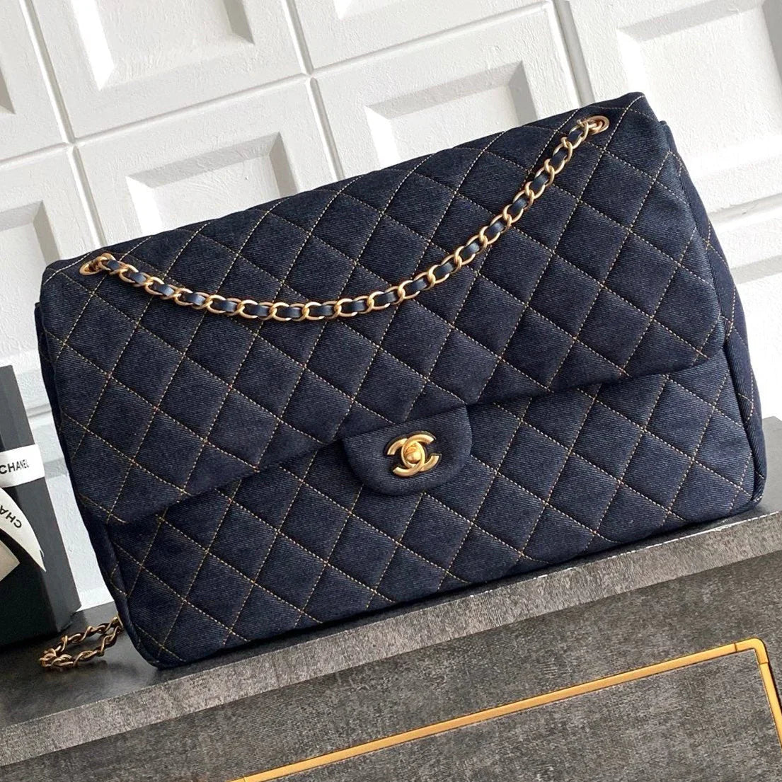 CC 2026 Flap Bag 38.5cm Blue Denim Leather
