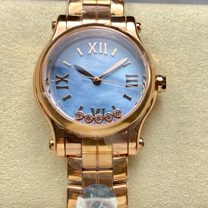 Happy Diamond 30mm Gold Blue Dial