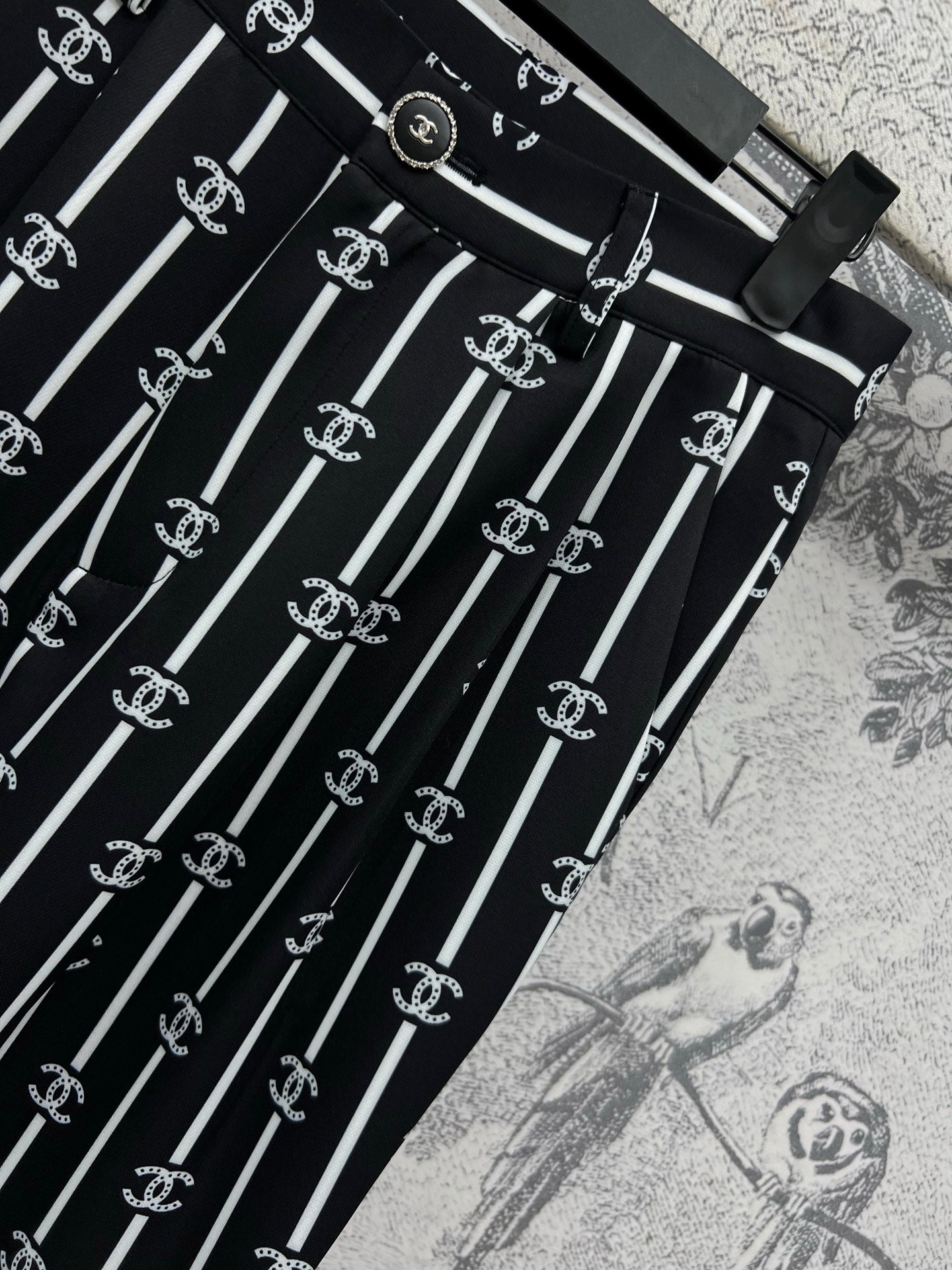 CC 25 Wide Leg Pants Black White Polyester Fiber