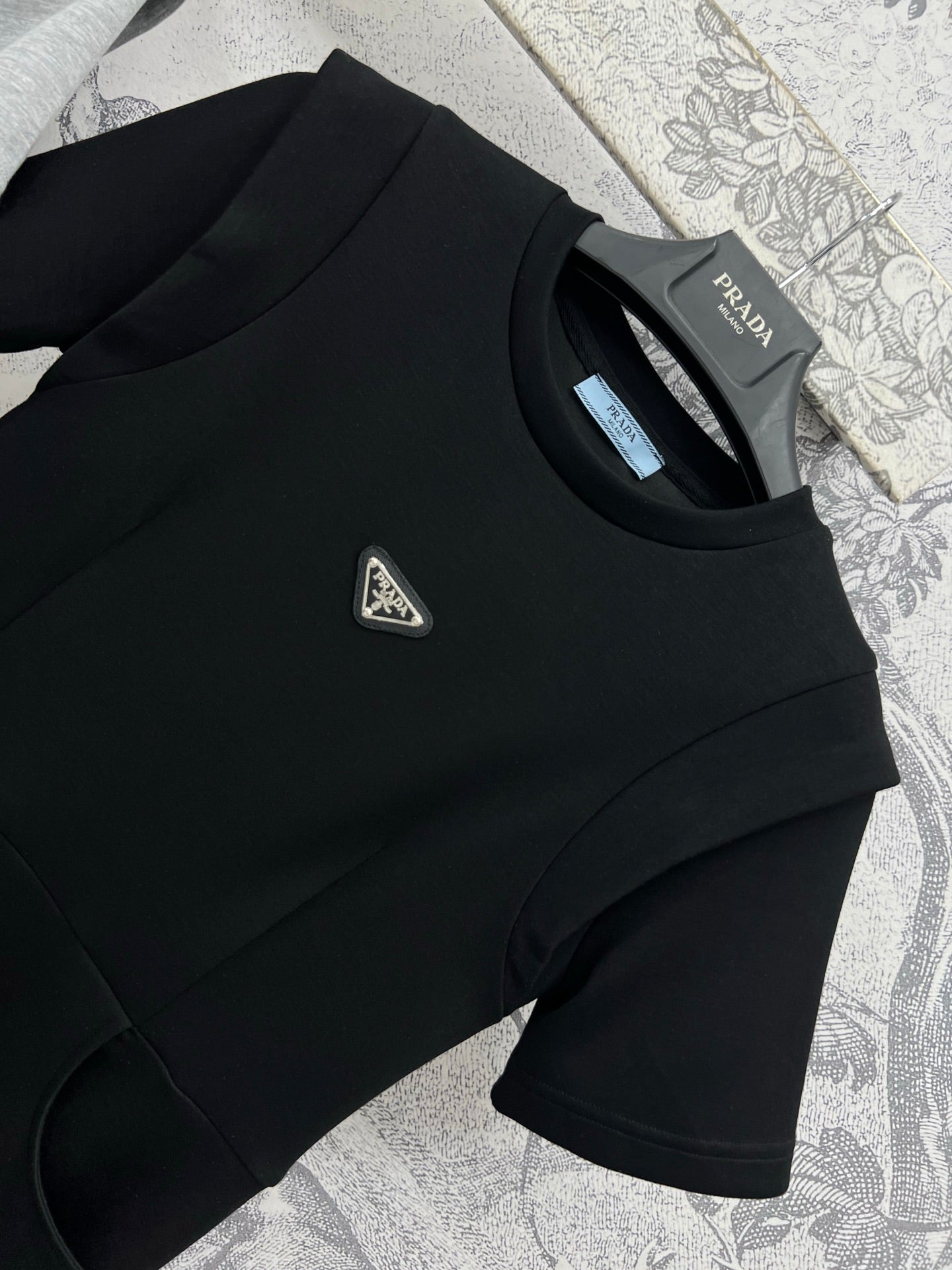 Prada 25 Short-sleeved Dress Black and Gray Cotton