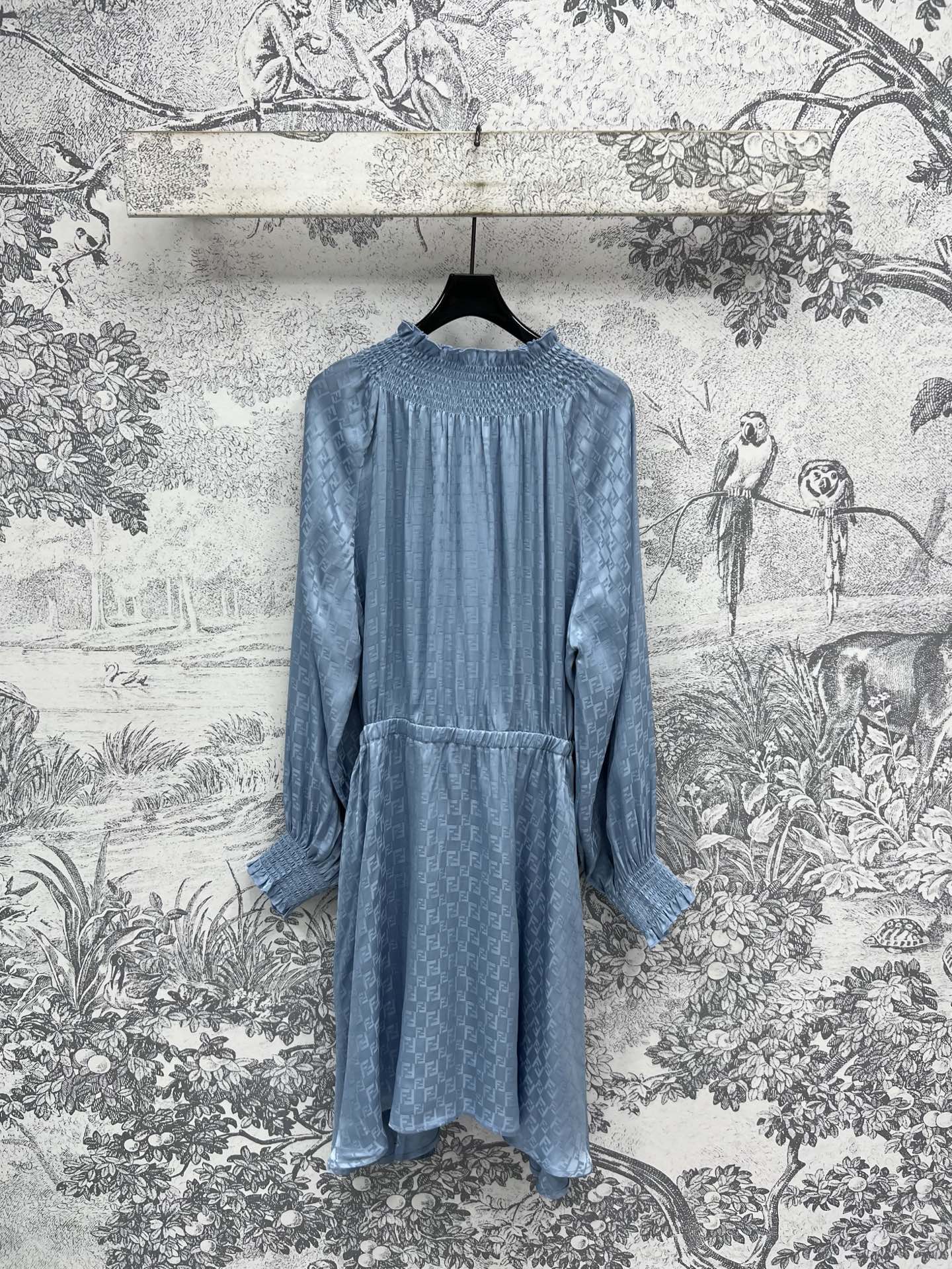 Fendi 25 Long Sleeve Dress Blue Viscose Polyester