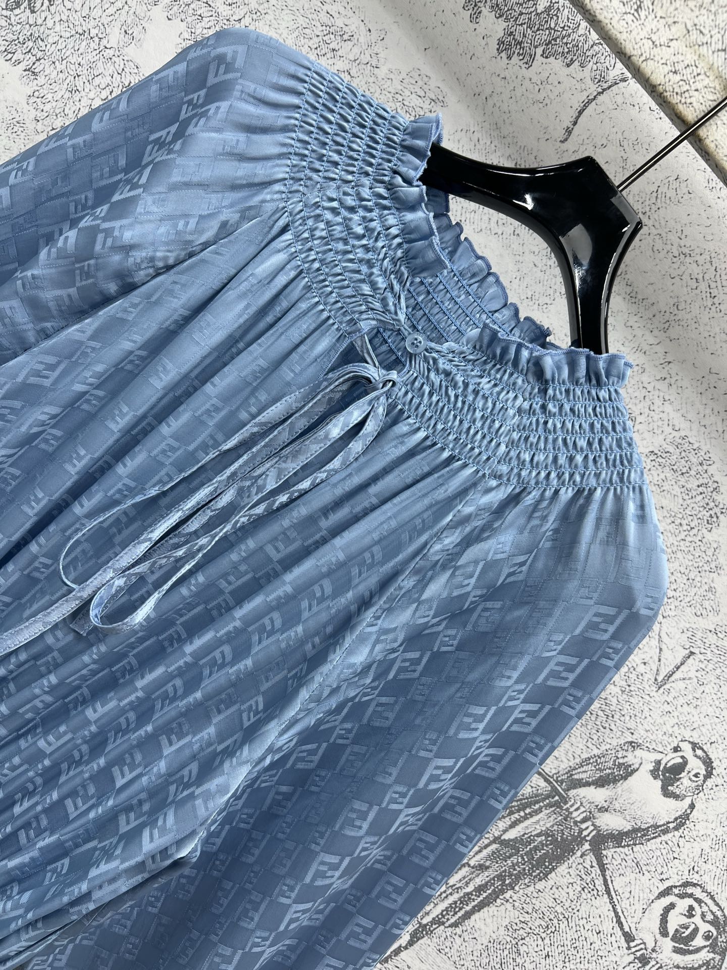 Fendi 25 Long Sleeve Dress Blue Viscose Polyester