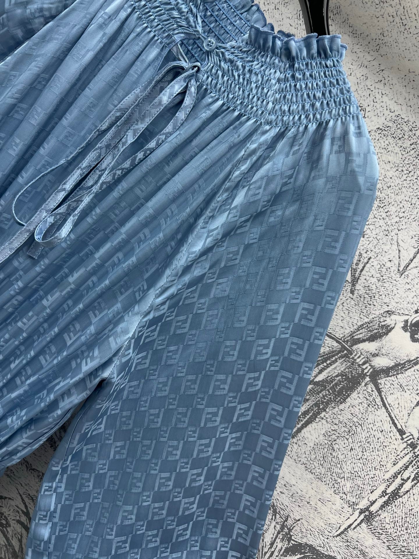 Fendi 25 Long Sleeve Dress Blue Viscose Polyester