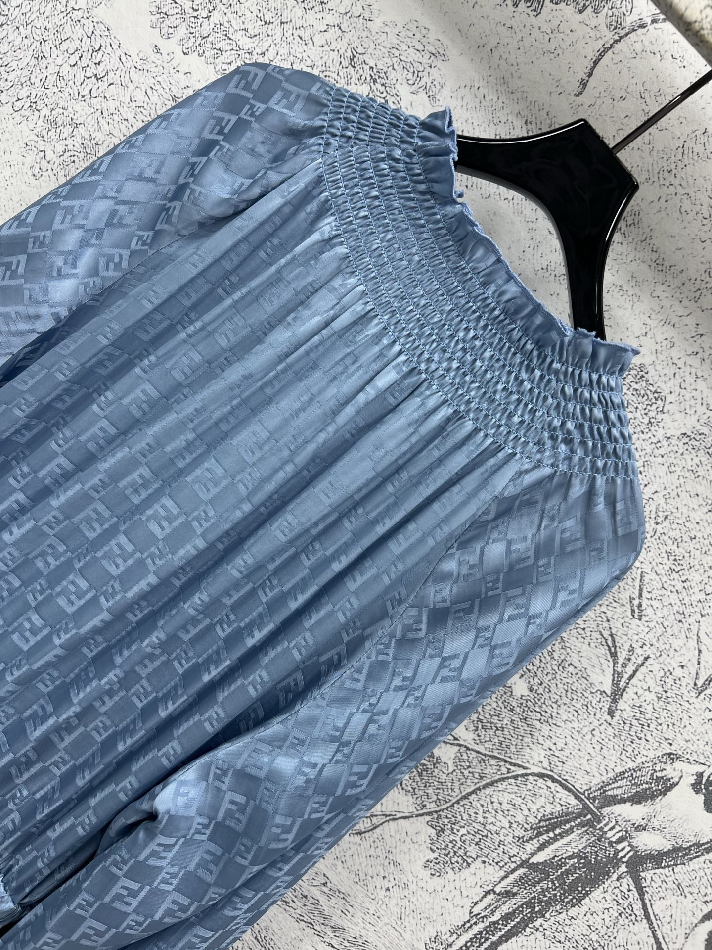 Fendi 25 Long Sleeve Dress Blue Viscose Polyester