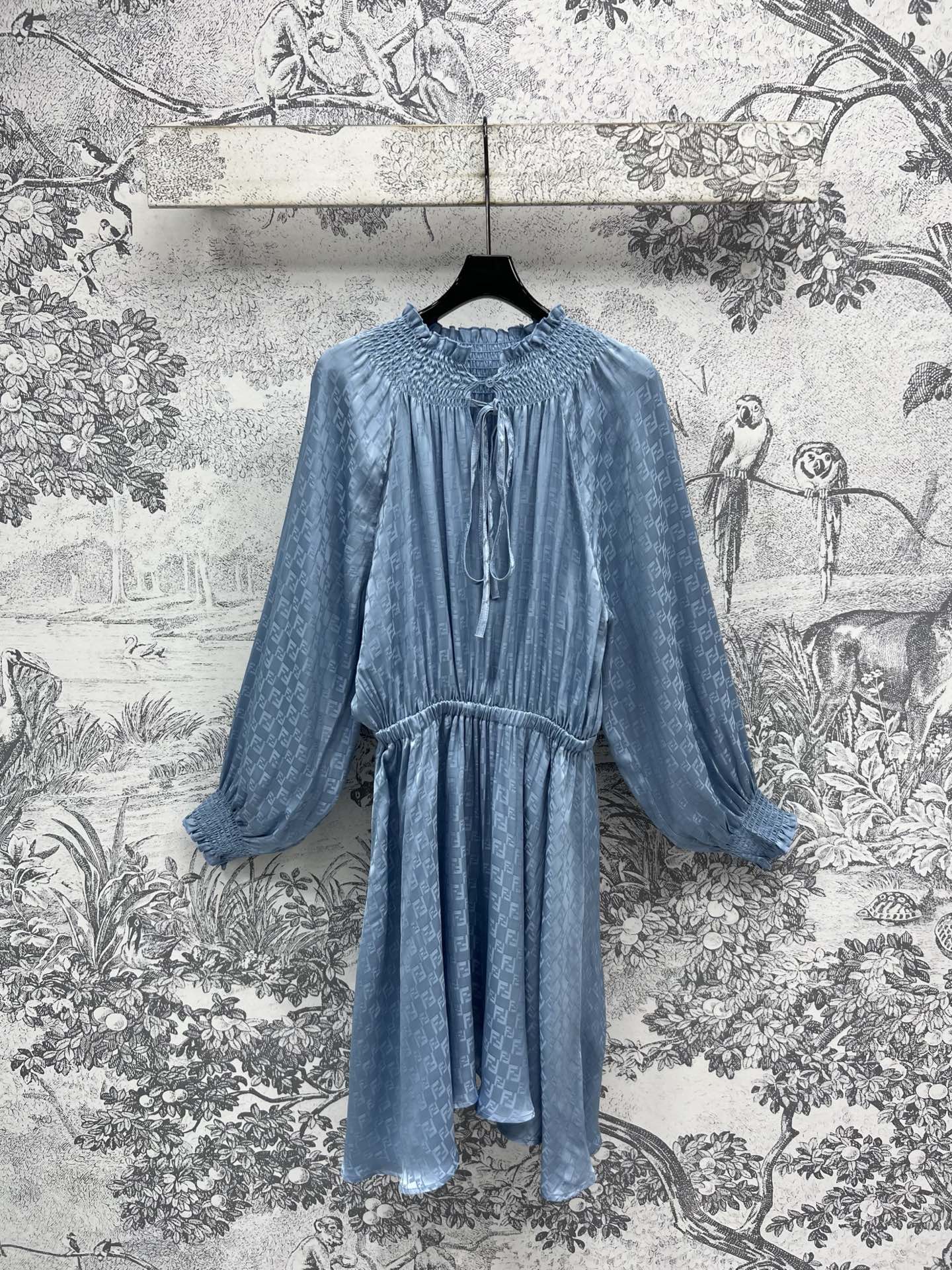 Fendi 25 Long Sleeve Dress Blue Viscose Polyester