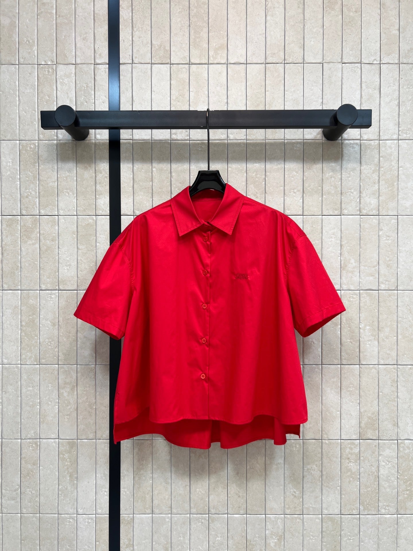 Loewe 26s Short Sleeve Trapeze Shirt Red Cotton 402858