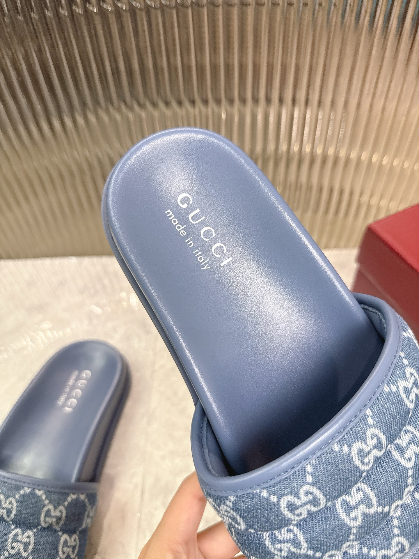 GG Slide Sandal Blue Canvas Rubber 788184