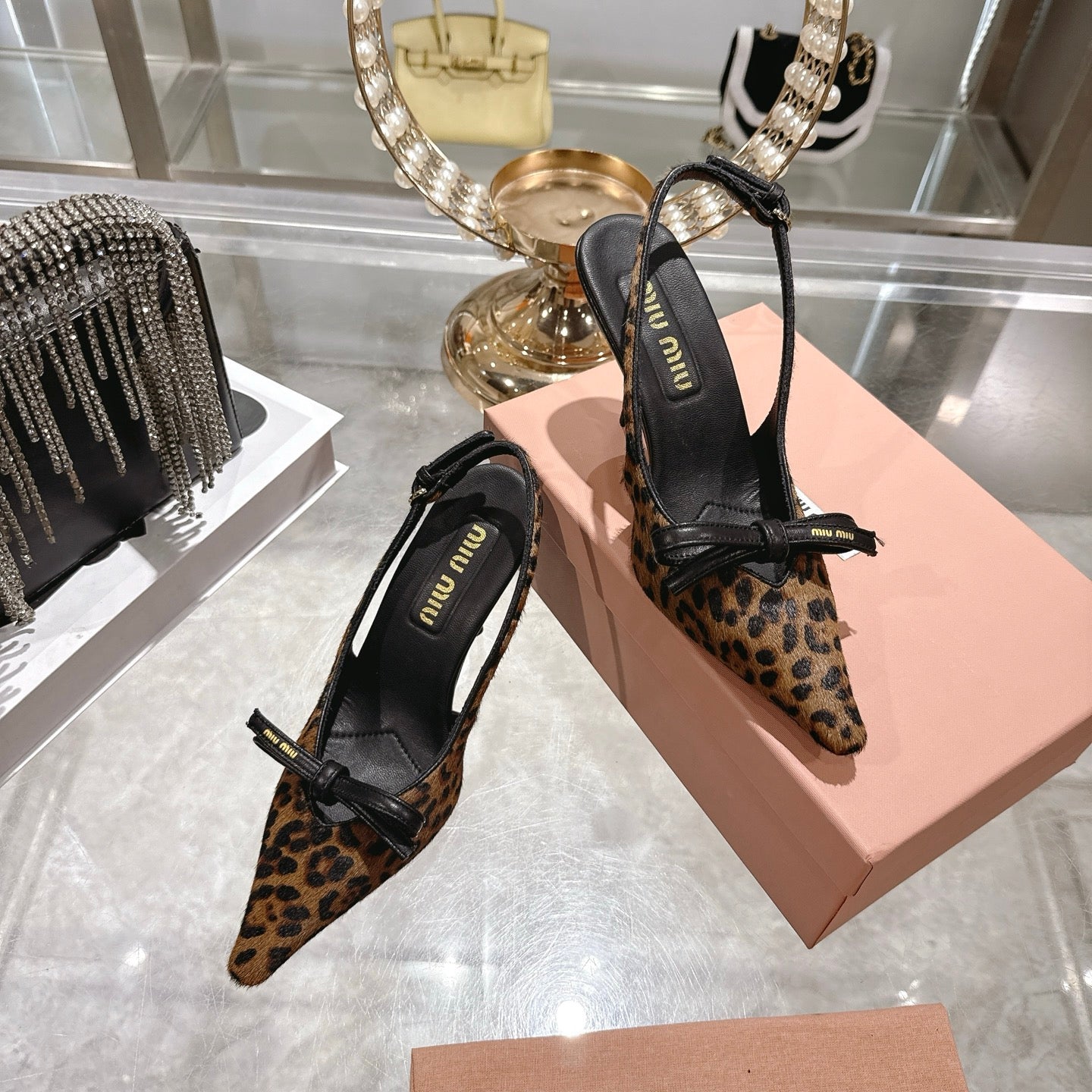 Miu 26 High Heel Slingback 80 Leopard Print Suede Leather 592099