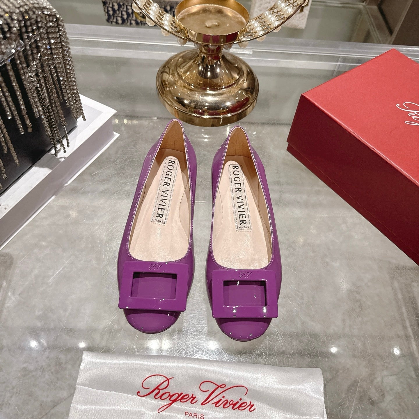 Roger Vivier 26s U Look Ballet Flat Purple Leather 679807