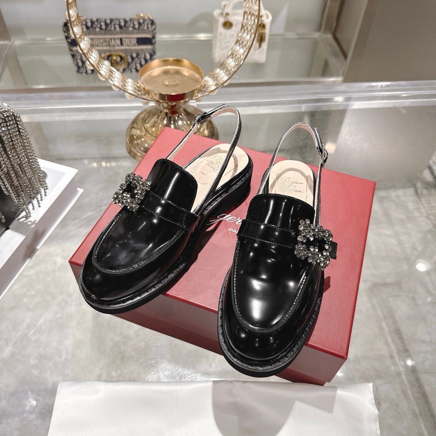 Roger Vivier 26s Viv' Ranger Half Loafer Black Patent Leather 679811
