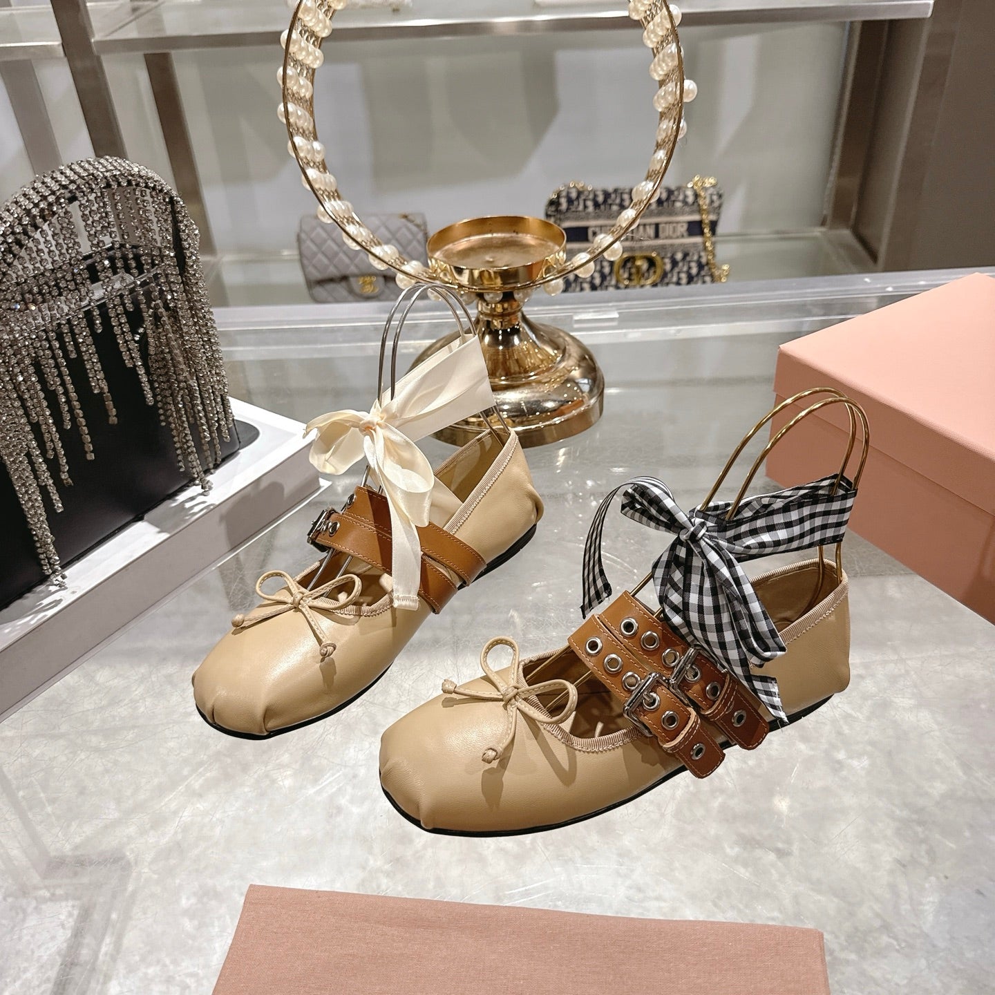 Miu 26s Ballerinas Beige Leather 679787
