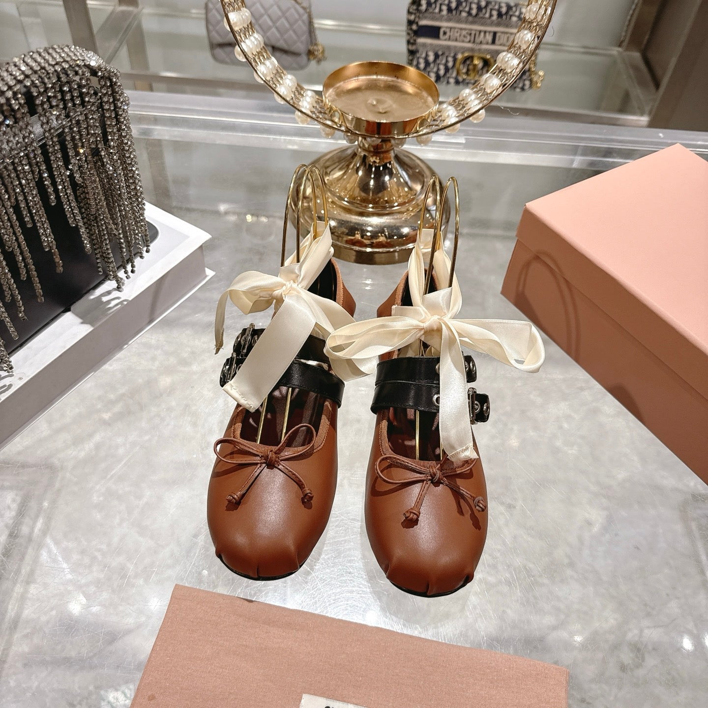 Miu 26s Ballerinas Brown Leather 679789
