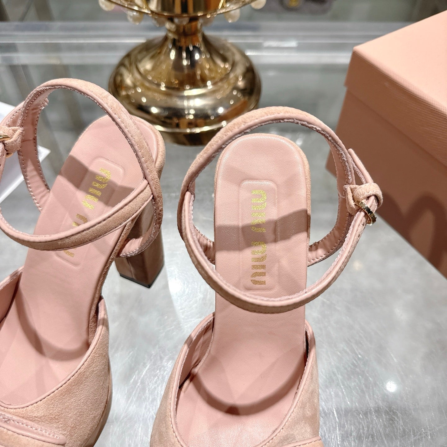 Miu Platform Sandal 12cm With Bow Light Pink Suede 751318