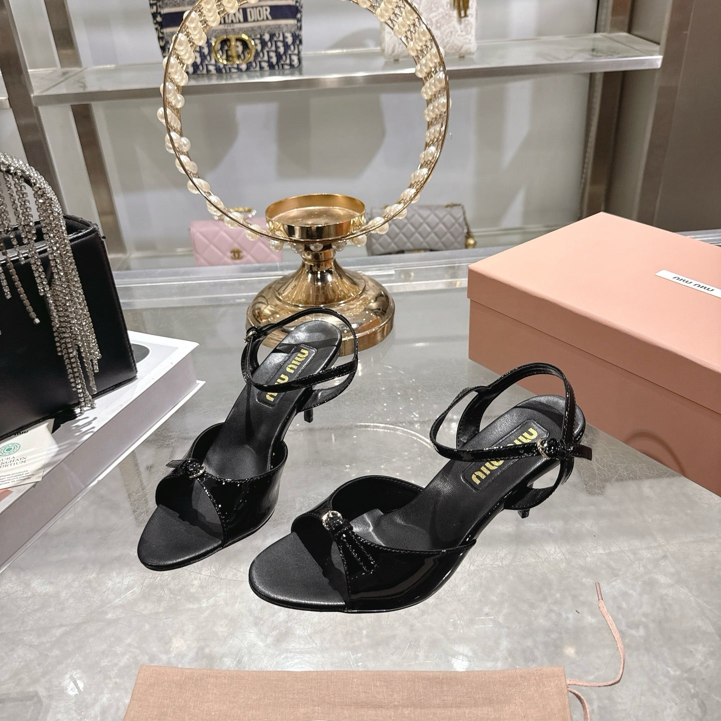 Miu Sandal With Buckle Black Patent Leather 751329