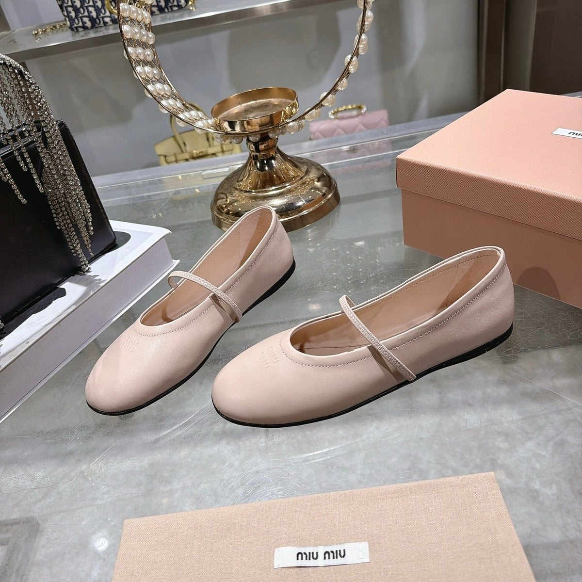 Miu Miu FW26 Ballerina Flats Beige Leather 190465