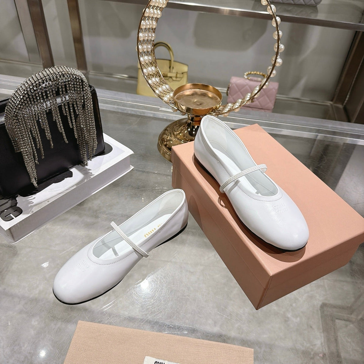 Miu Miu FW26 Ballerina Flats White Leather 190466