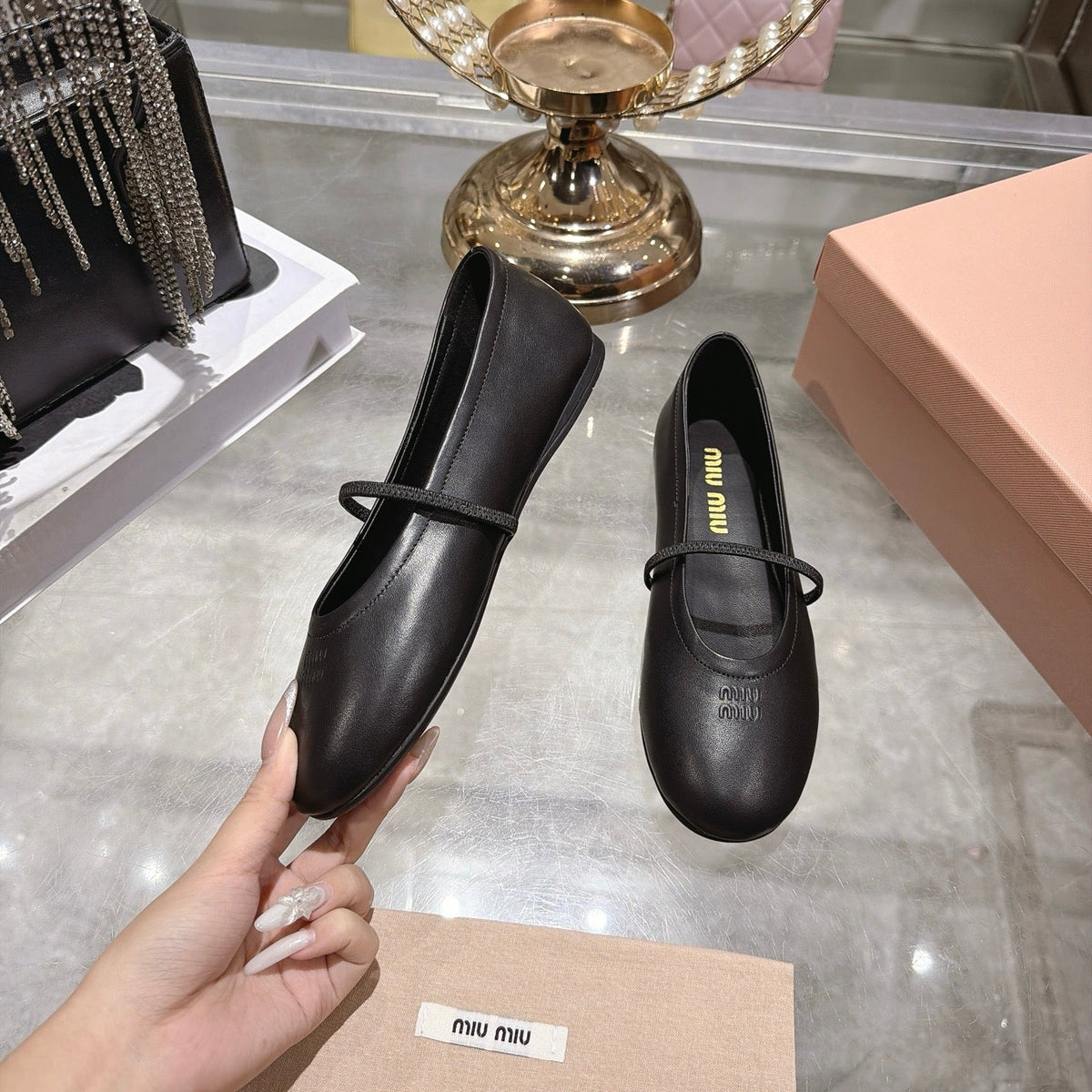 Miu Miu FW26 Ballerina Flats Black Leather 190467