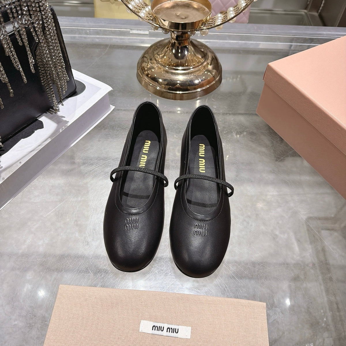 Miu Miu FW26 Ballerina Flats Black Leather 190467