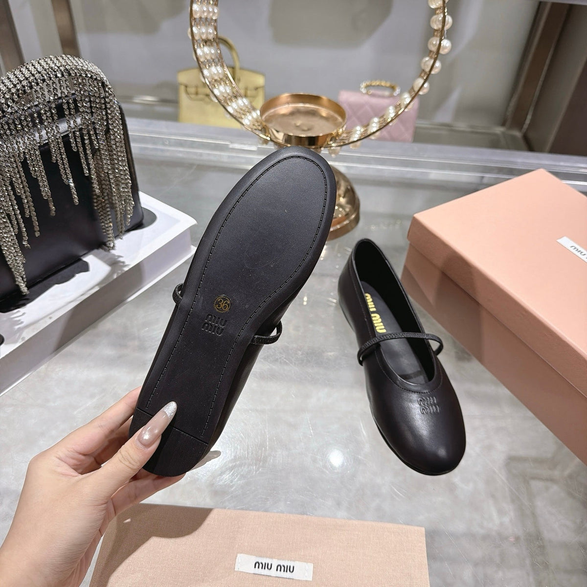Miu Miu FW26 Ballerina Flats Black Leather 190467