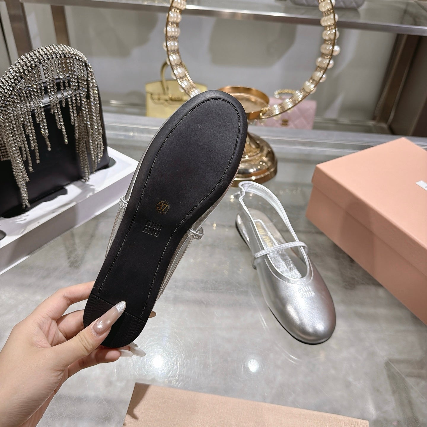 Miu Miu Slingback Flats Sliver Leather 901736